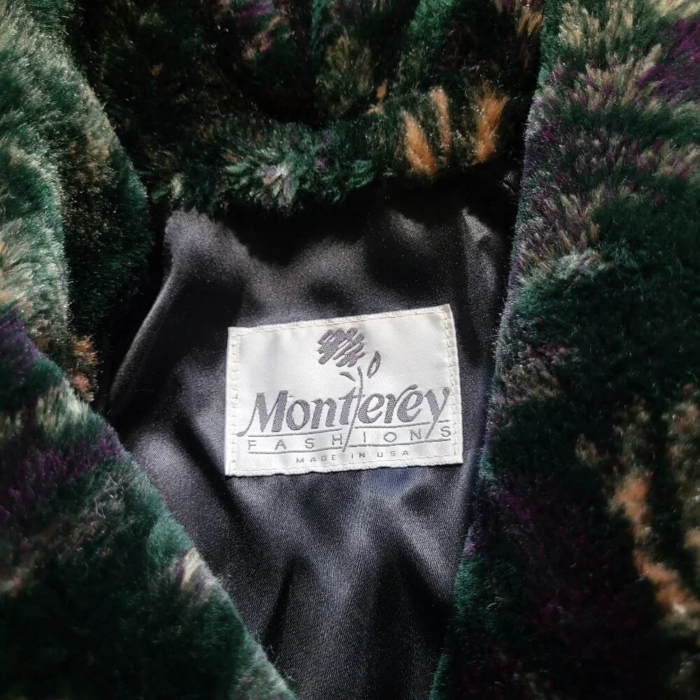 Vintage Monterey Fashions Faux Fur Black Leaf Swing Coat Jacket Medium - Picture 6 of 15